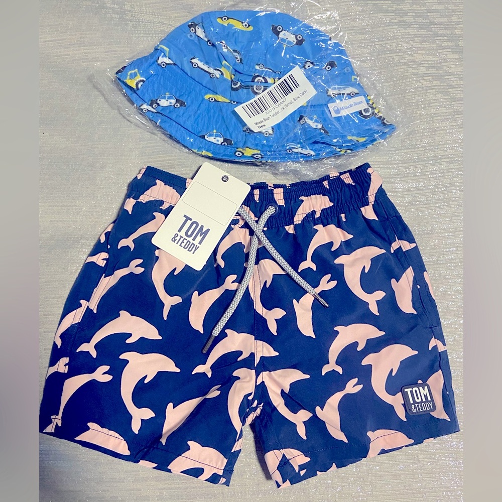 Tom & Teddy Boys Bathing Suit Trunks NWT comes with free hat!
